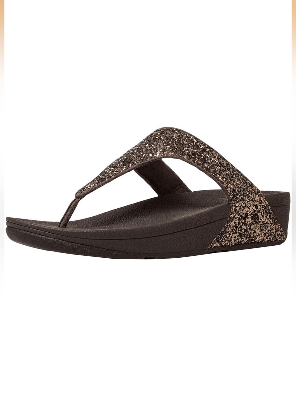 FitFlop Lulu Glitter Bronze Toe Post Platform Wedge Thong Sandals Size 8